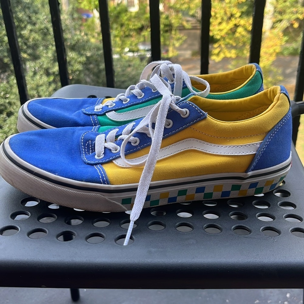 VANS Classic Colorblock Blue Yellow Skate Shoes Youth Size 7 - Picture 3 of 9